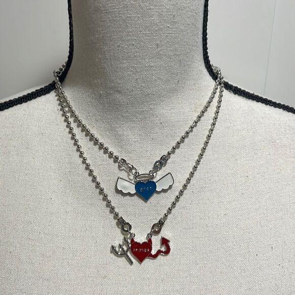 Brand New!! “Angel” & “Devil” enamel best friend pendant necklaces - Picture 1 of 4